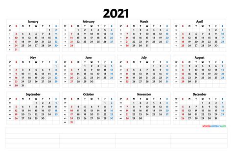 2021 Printable Yearly Calendar With Week Numbers 6 Templates Riset