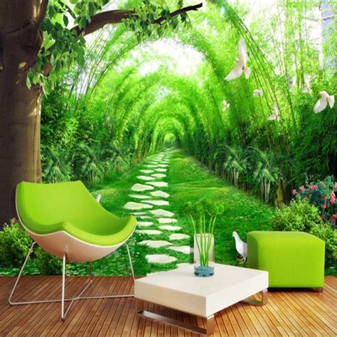 Beibehang Custom Photo Wall Stickers Beautiful Fresh Bamboo Forest Road