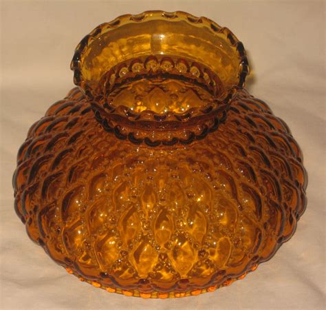 Vintage Amber Glass Lamp Shade Fenton Quilted Pattern For