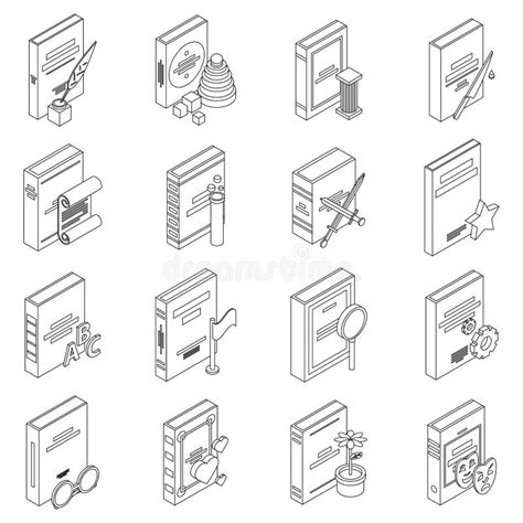 Literary Genres Icons Set Vector Outline Stock Illustration