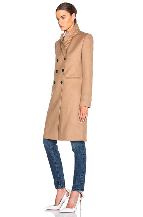 Lyst Victoria Beckham Wool Twill Double Breasted Coat In Natural