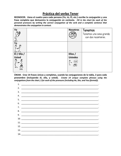 Practica Del Verbo Tener Spanish Worksheet Download Printable Pdf