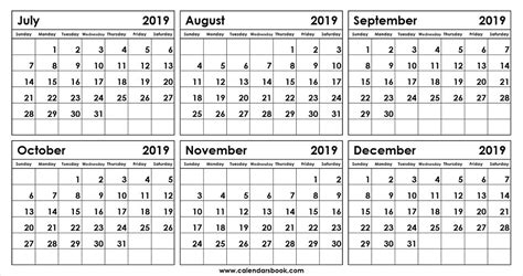 Monthly Calendar Jul Aug Sep Oct Nov Dec 2019 Qualads
