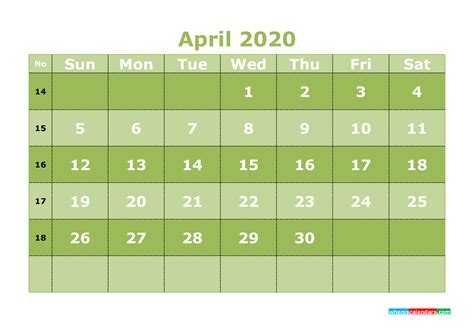 Free Printable April 2020 Calendar Word Pdf