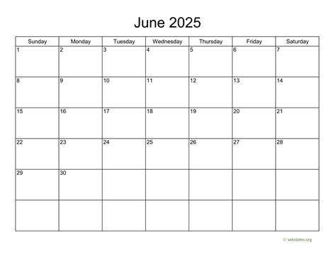 Basic Calendar For June 2025