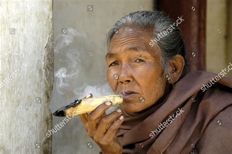 Portrait Smoker Old Woman Smoking Handrolled Editorial Stock Photo