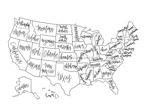 Usa Color In Map Digital Download United States Map Color In Etsy