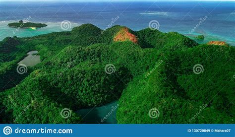 Aerial View Of Sugba Lagoon Beautiful Landscape With Blue Sea Lagoon National Park Siargao