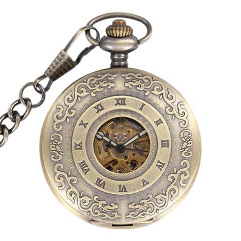 Engraved Bronze Mechanical Demi Pocket Watch Brelsen Reviews On