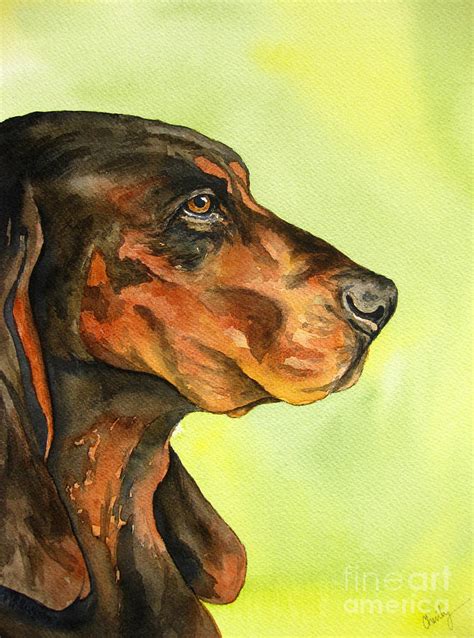 Black And Tan Coonhound Painting By Cherilynn Wood