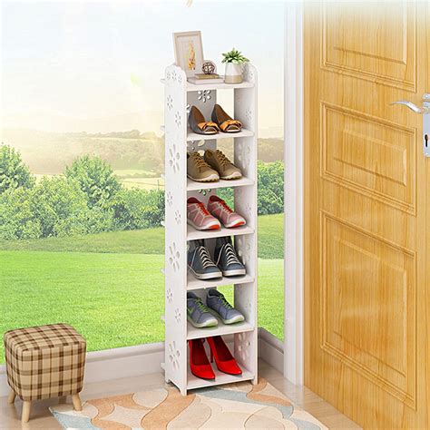 Buy Shoe Racks Storage Wooden White Tall Narrow Slim Shoe Cabinet
