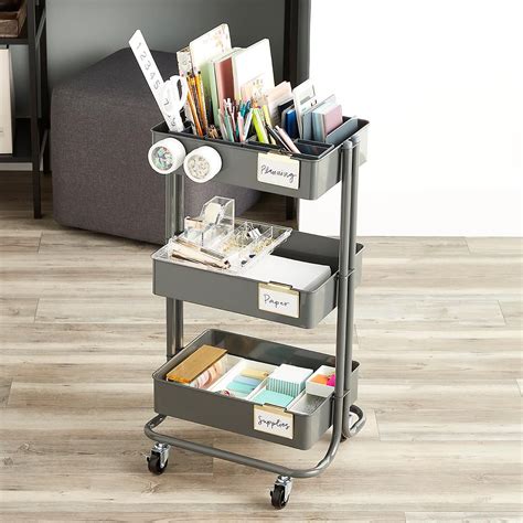 Dark Grey 3 Tier Rolling Cart The Container Store Home Office