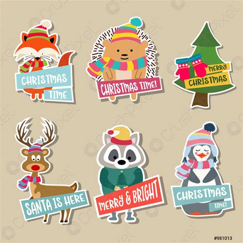 Christmas Stickers Collection Stock Vector Crushpixel