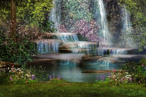 Enchanted Waterfall Fantasy Forest Large Wall Mural Etsy