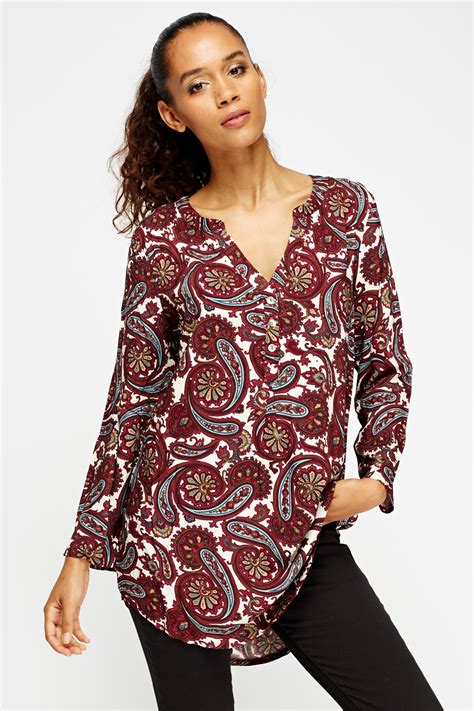 Paisley Print Embellished Tunic Top 3 Colours Just £5