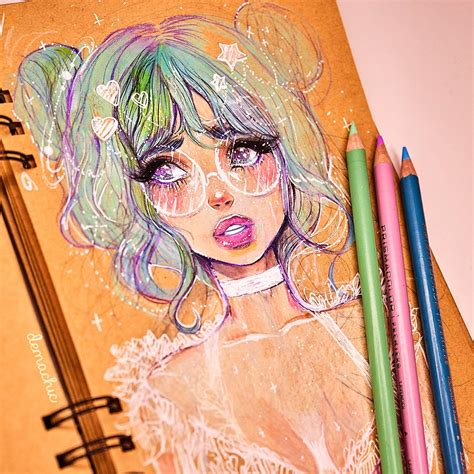Space Buns Drawing ~ Darker Girl With Space Buns And Long Wavy Curly