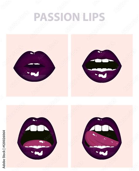 set of 4 sexy open mouths tongue hanging out violet erotic seductive lips passion stock