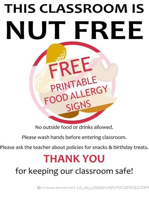 Free Printable Nut Free School Signs Food Allergies Peanut Free
