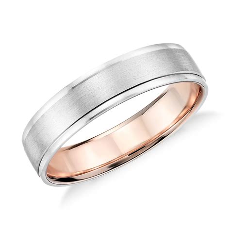 Brushed Inlay Wedding Ring In Platinum And 18k Rose Gold 5mm Blue