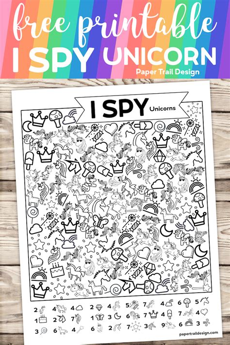 printable  spy unicorn activity paper trail design