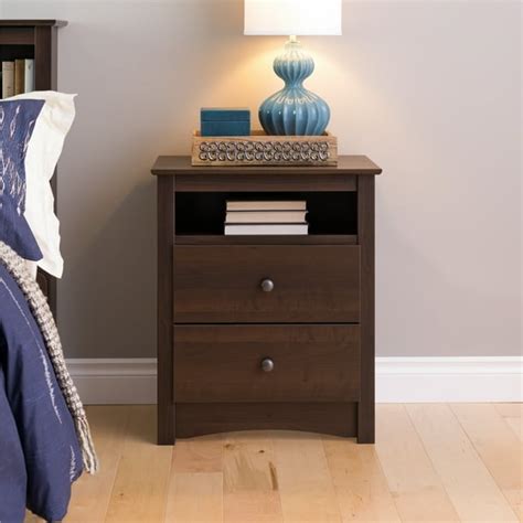 Prepac Sonoma 2 Drawer Tall Bedroom Nightstand With Open Shelf
