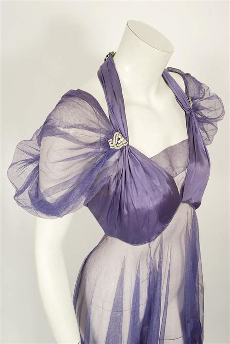Vintage 1930s Lilac Purple Sheer Net Tulle Silk Appliqué Bows Puff