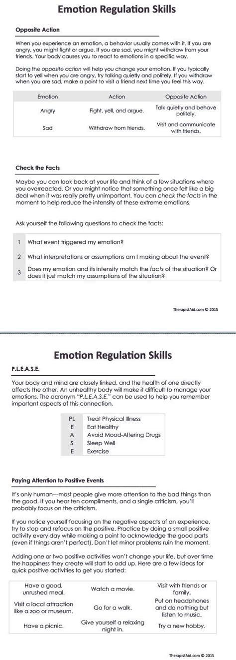 Dbt Emotion Regulation Skills Worksheet Therapist Aid Therapy
