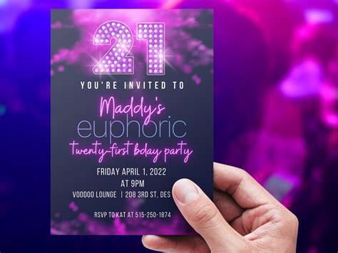 Euphoria 21 Birthday Party Invitation Instant Download Etsy