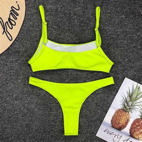 bandeau bikinis rose sexy swimsuits push up green swimwear etsy