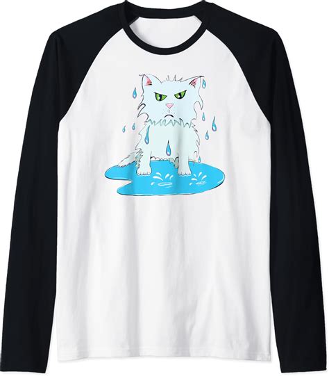 Dripping Wet Kitty Cat Funny Mad Raglan Baseball Tee