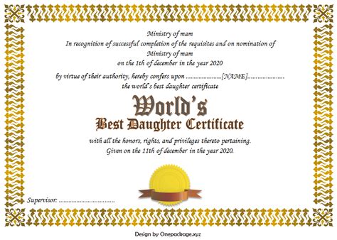 top 10 free printable best daughter certificate designs