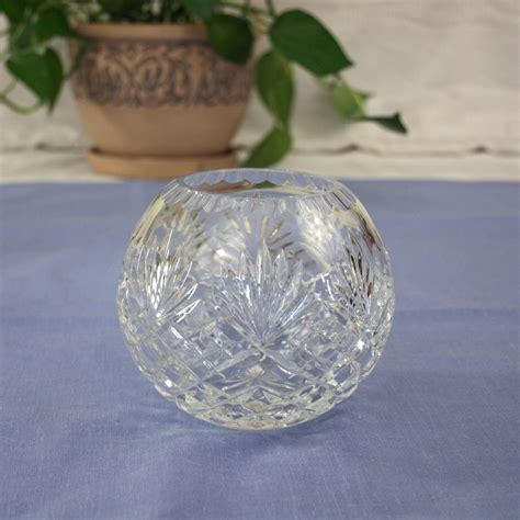 Vintage Glass Rose Bowl Vase Diamond And Fan Pattern Potpourri Jar Pressed Glass Ball Vase
