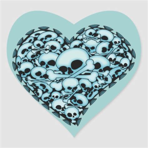 Blue Skull Heart Heart Stickers Zazzle