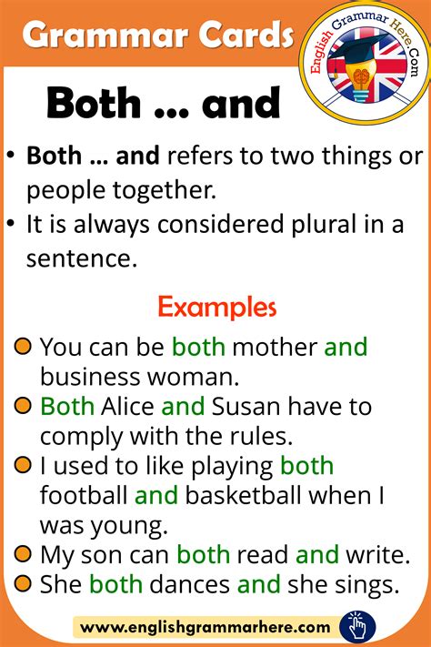 Grammar Cards Using Both And In English English Grammar Here