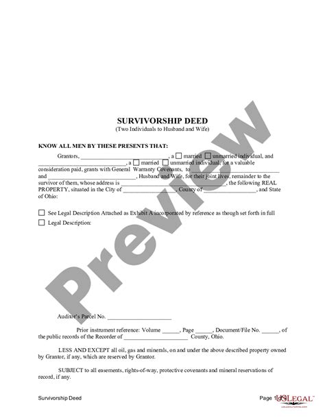 Ohio Survivorship Deed Survivorship Deed Joint Us Legal Forms