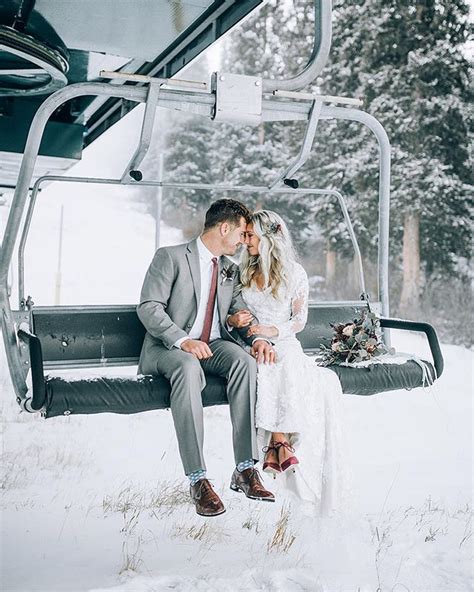 Ski Chairlift Unique Wedding Photo Ideas Outdoors Winter Snow