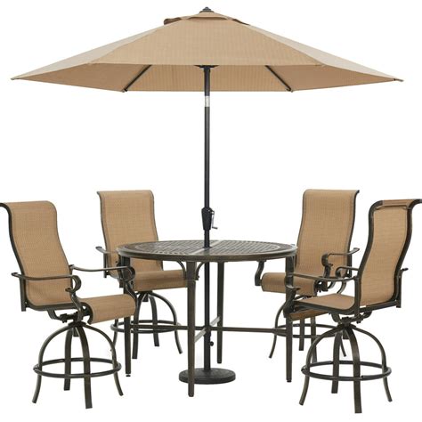 Hanover Brigantine 5 Piece Outdoor High Dining Set With 4 Sling Swivel