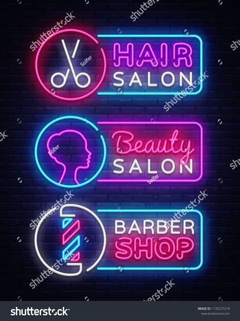 Collection Neon Signs Vector Hairdress Barber Shop Beauty Salon