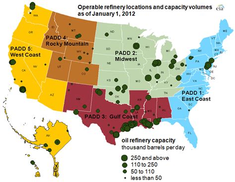 Location And Capacity Of Operable Oil Refineries In The Usa 2012 771 × 601 Refinery Oil