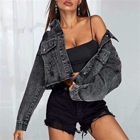 ericdress straight long sleeve single breasted lapel fall women s jacket in 2021 denim jacket