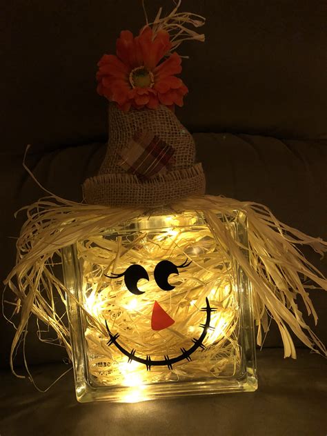 Scarecrow Light Block With Burlap Hat And Led Lights Fall Crafts