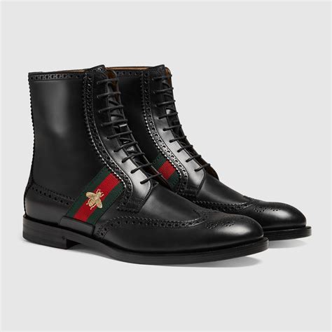 Leather Boot With Bee Web Gucci Mens Boots 411767dkg201060