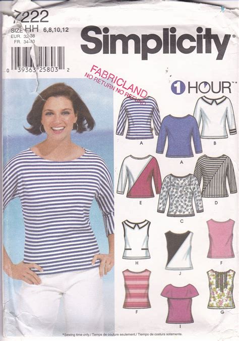 Simplicity 7222 Ladies Knit Tops Sewing Pattern One Hour Tops Sewing