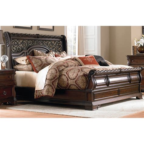 Traditional Brown King Size Sleigh Bed Arbor Place Sleigh Bedroom Set Queen Sleigh Bed King