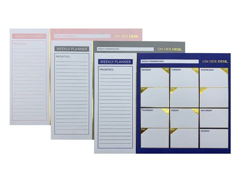 Weekly Planner For Your Desk With Gold Foil Detail On Her Desk