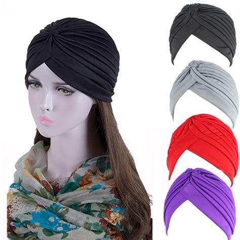 2019 Hot Bandanas Women Stretchy Turban Muslim Hat Headband Warp Female