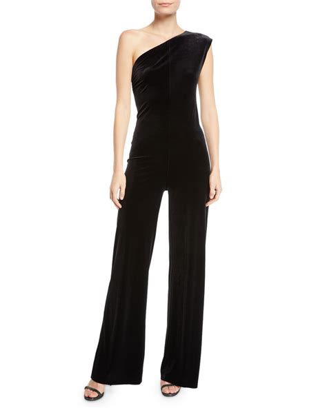 One Shoulder Velvet Jumpsuit Black Velvet Jumpsuit Norma Kamali Wedding Wear Polyester