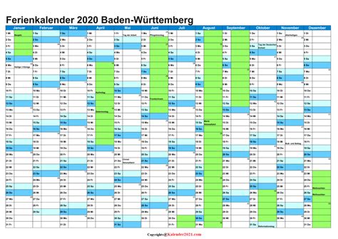 2021 sind sie zwei wochen lang. 2020 Sommerferien Schulferien Kalender Baden-Württemberg ...