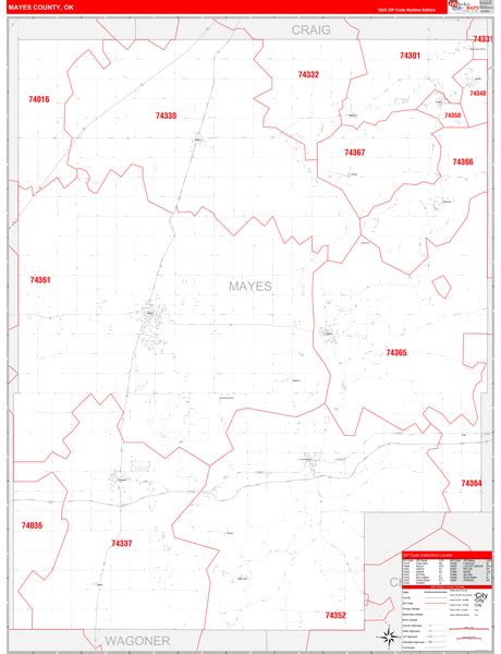 Mayes County Ok Zip Code Wall Map Red Line Style By Marketmaps Mapsales