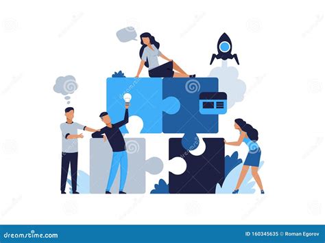 Business Puzzle Concept Teamwork And Partnership Flat Puzzle With Cartoon Businessman Vector